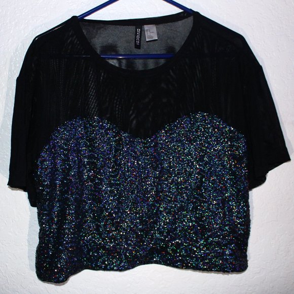 H&M Tops - H&M Divided Mesh Sequin Crop Top